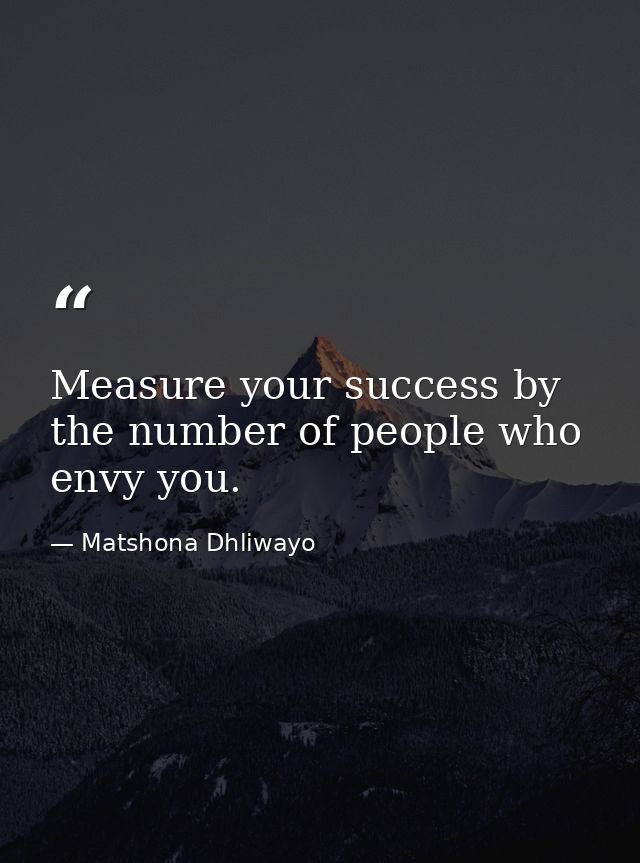 Measure your success by the number of people who envy you. — Matshona Dhliwayo