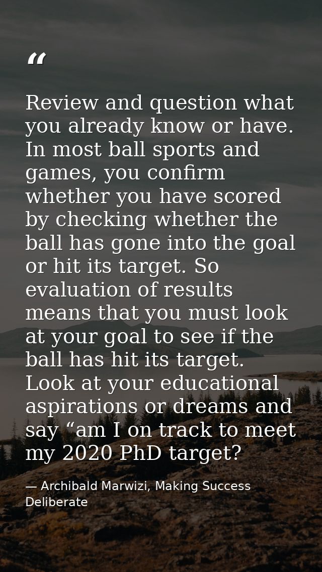 Review and question what you already know or have. In most ball sports and games, you confirm whether you have scored by — Archibald Marwizi, Making Success Deliberate