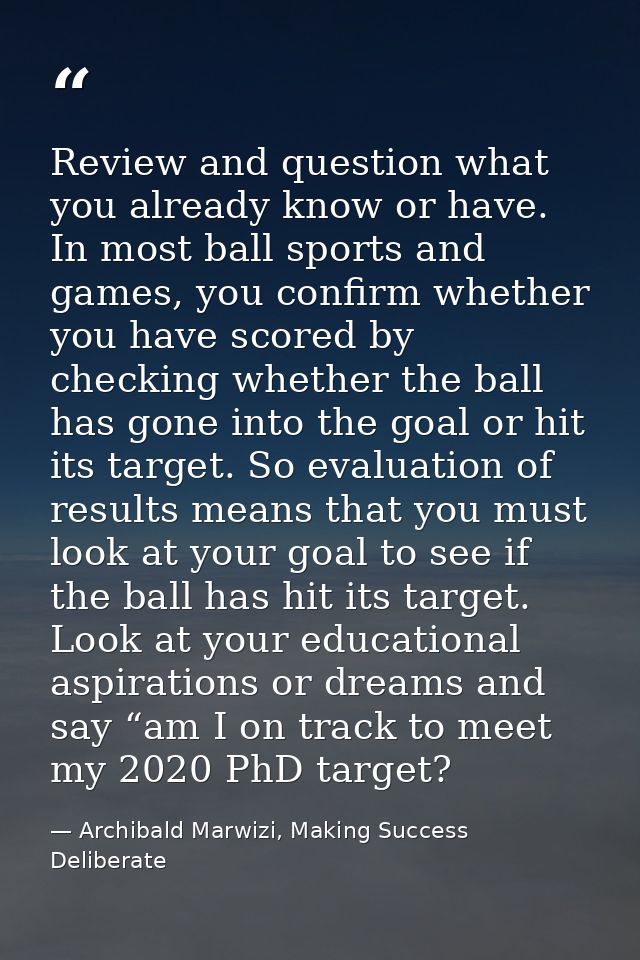 Review and question what you already know or have. In most ball sports and games, you confirm whether you have scored by — Archibald Marwizi, Making Success Deliberate