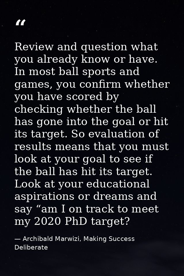 Review and question what you already know or have. In most ball sports and games, you confirm whether you have scored by — Archibald Marwizi, Making Success Deliberate