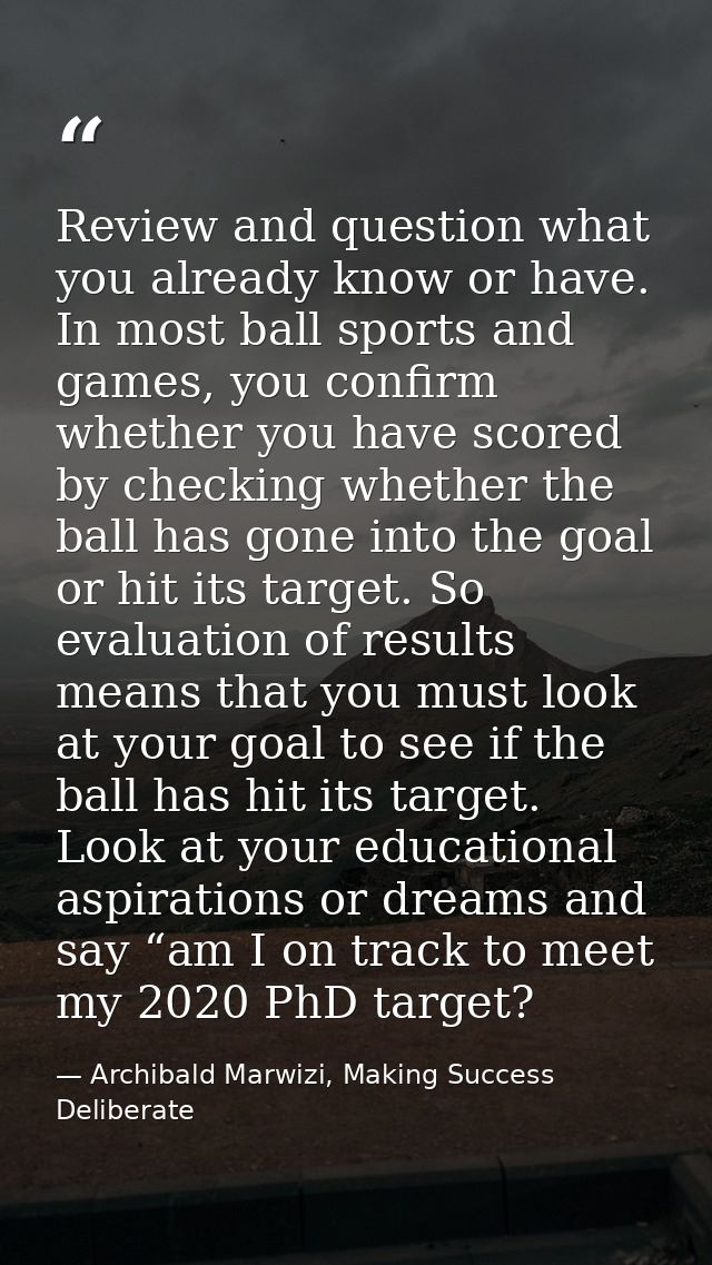 Review and question what you already know or have. In most ball sports and games, you confirm whether you have scored by — Archibald Marwizi, Making Success Deliberate