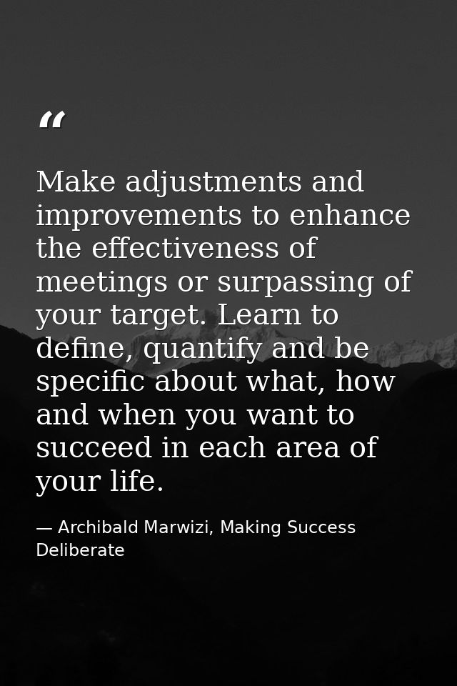 Make adjustments and improvements to enhance the effectiveness of meetings or surpassing of your target. Learn to define — Archibald Marwizi, Making Success Deliberate