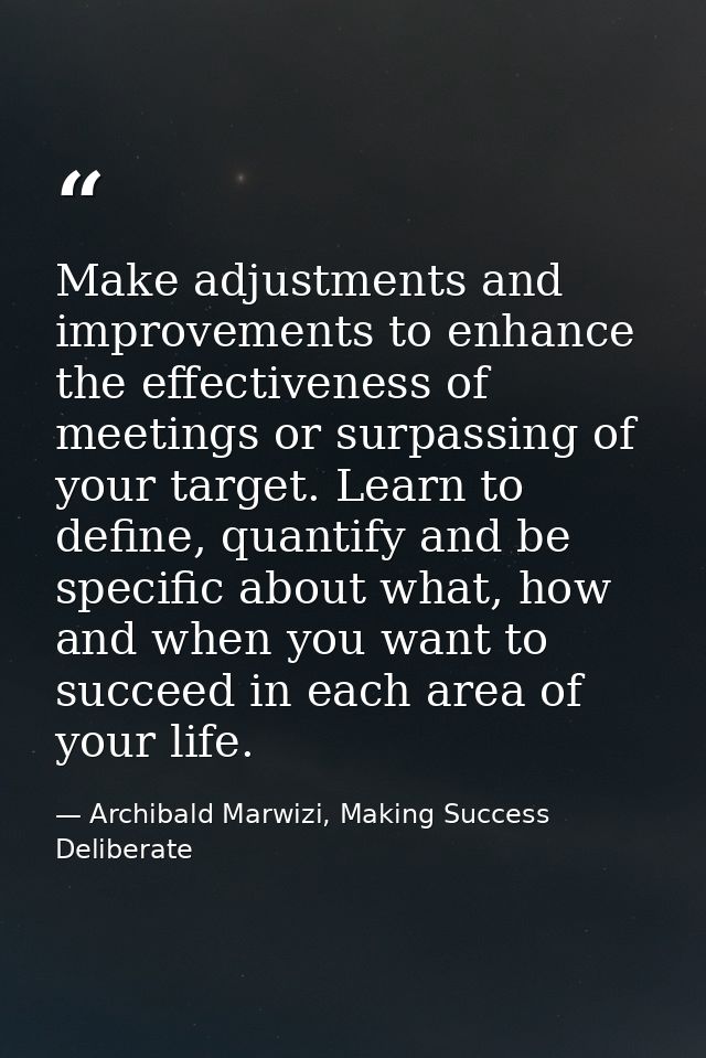 Make adjustments and improvements to enhance the effectiveness of meetings or surpassing of your target. Learn to define — Archibald Marwizi, Making Success Deliberate