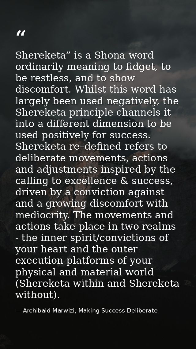 Shereketa” is a Shona word ordinarily meaning to fidget, to be restless, and to show discomfort. Whilst this word has la — Archibald Marwizi, Making Success Deliberate