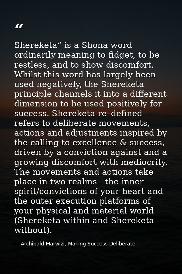 Shereketa” is a Shona word ordinarily meaning to fidget, to be restless, and to show discomfort. Whilst this word has la — Archibald Marwizi, Making Success Deliberate