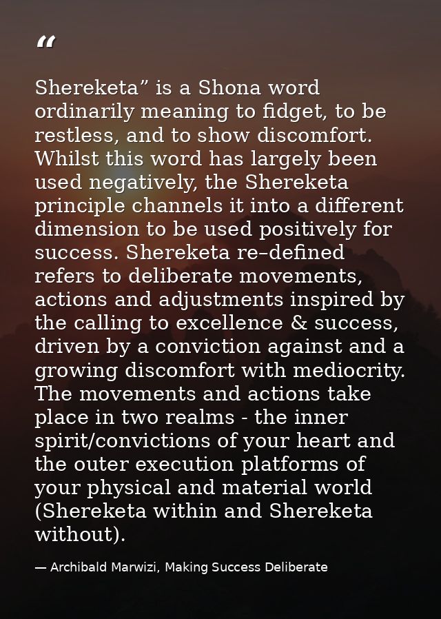 Shereketa” is a Shona word ordinarily meaning to fidget, to be restless, and to show discomfort. Whilst this word has la — Archibald Marwizi, Making Success Deliberate
