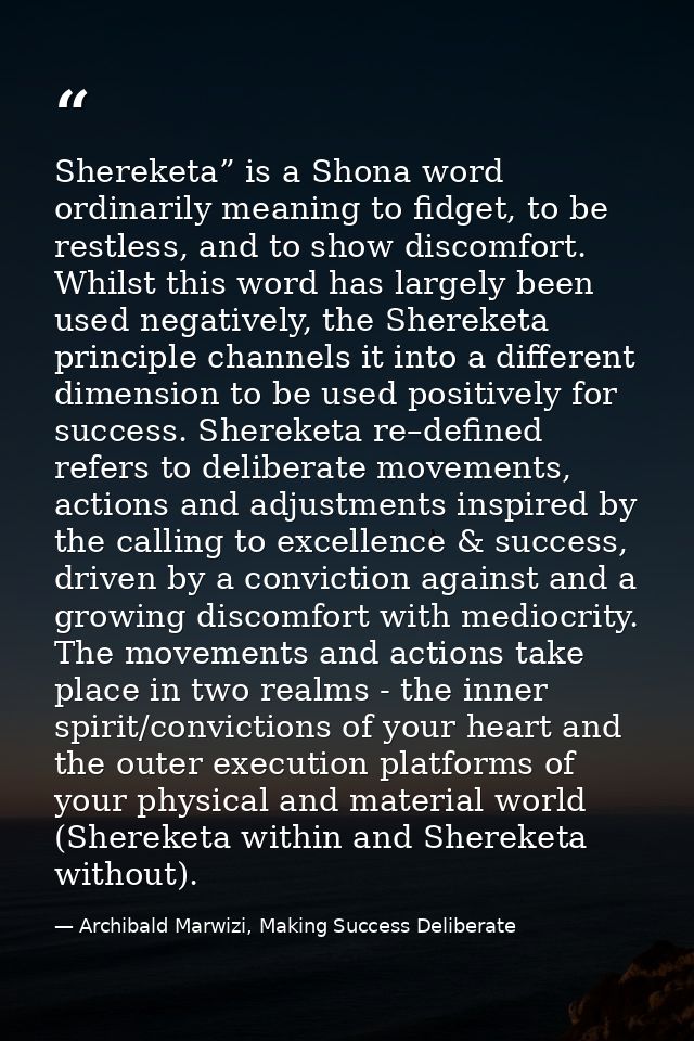 Shereketa” is a Shona word ordinarily meaning to fidget, to be restless, and to show discomfort. Whilst this word has la — Archibald Marwizi, Making Success Deliberate