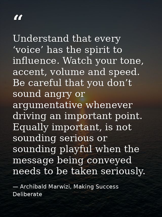 Understand that every ‘voice’ has the spirit to influence. Watch your tone, accent, volume and speed. Be careful that yo — Archibald Marwizi, Making Success Deliberate