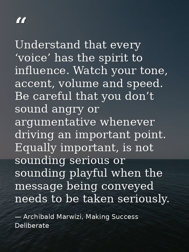 Understand that every ‘voice’ has the spirit to influence. Watch your tone, accent, volume and speed. Be careful that yo — Archibald Marwizi, Making Success Deliberate