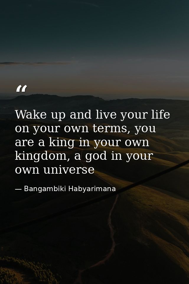 Wake up and live your life on your own terms, you are a king in your own kingdom, a god in your own universe — Bangambiki Habyarimana