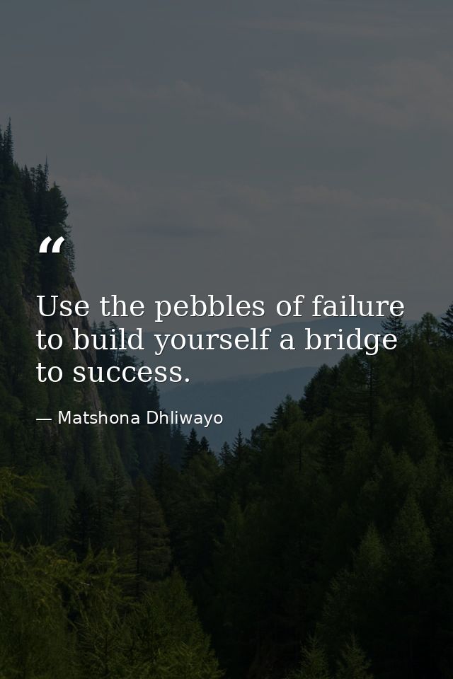 Use the pebbles of failure to build yourself a bridge to success. — Matshona Dhliwayo
