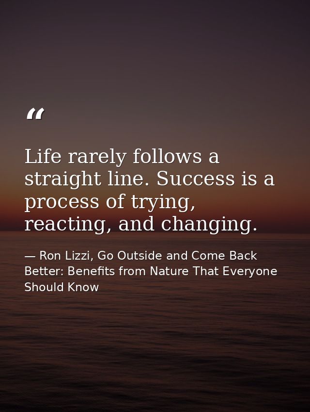 Life rarely follows a straight line. Success is a process of trying, reacting, and changing. — Ron Lizzi, Go Outside and Come Back Better: Benefits from Nature That Everyone Should Know