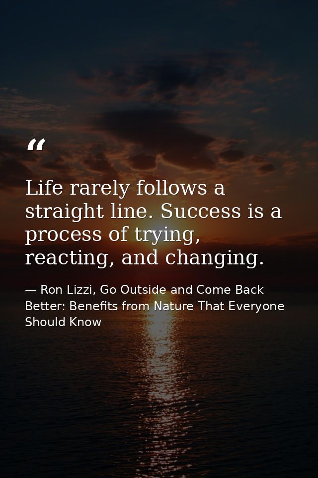 Life rarely follows a straight line. Success is a process of trying, reacting, and changing. — Ron Lizzi, Go Outside and Come Back Better: Benefits from Nature That Everyone Should Know