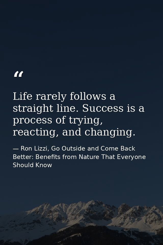 Life rarely follows a straight line. Success is a process of trying, reacting, and changing. — Ron Lizzi, Go Outside and Come Back Better: Benefits from Nature That Everyone Should Know