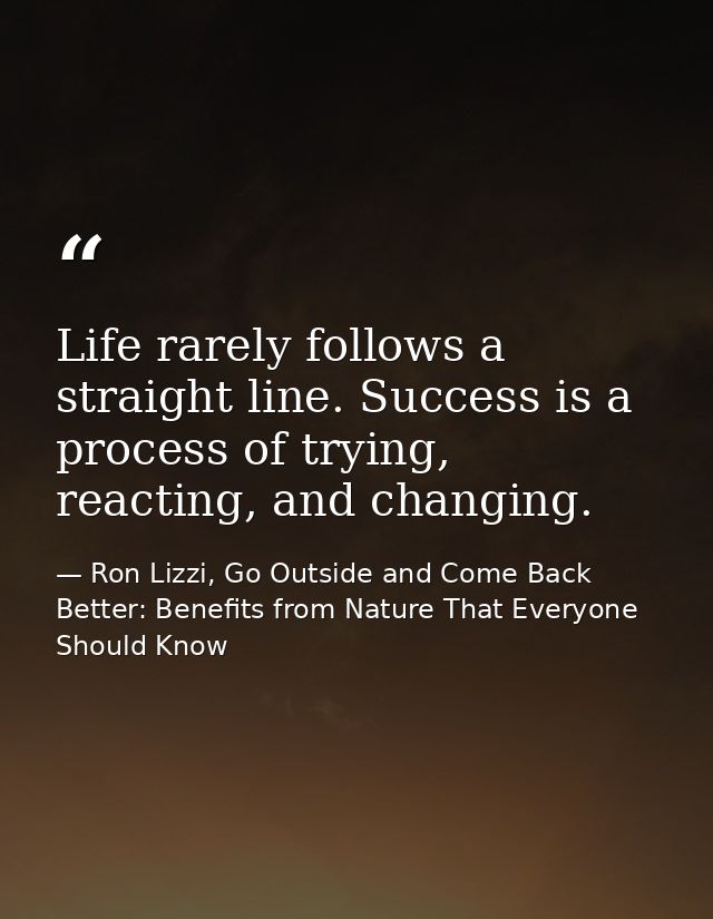 Life rarely follows a straight line. Success is a process of trying, reacting, and changing. — Ron Lizzi, Go Outside and Come Back Better: Benefits from Nature That Everyone Should Know
