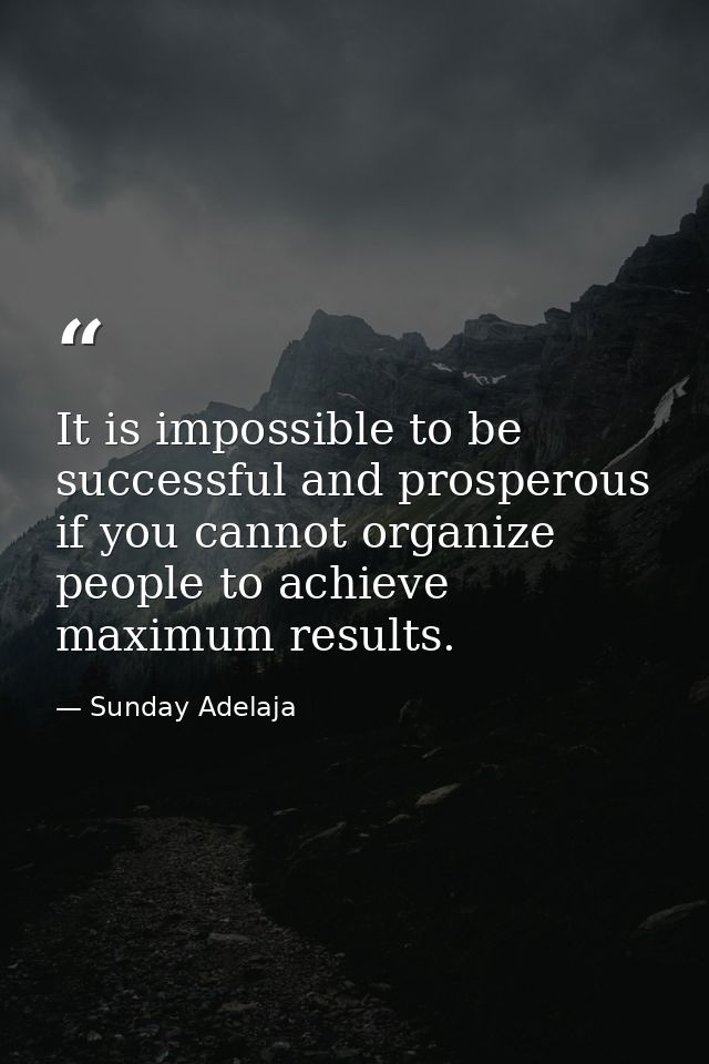 It is impossible to be successful and prosperous if you cannot organize people to achieve maximum results. — Sunday Adelaja