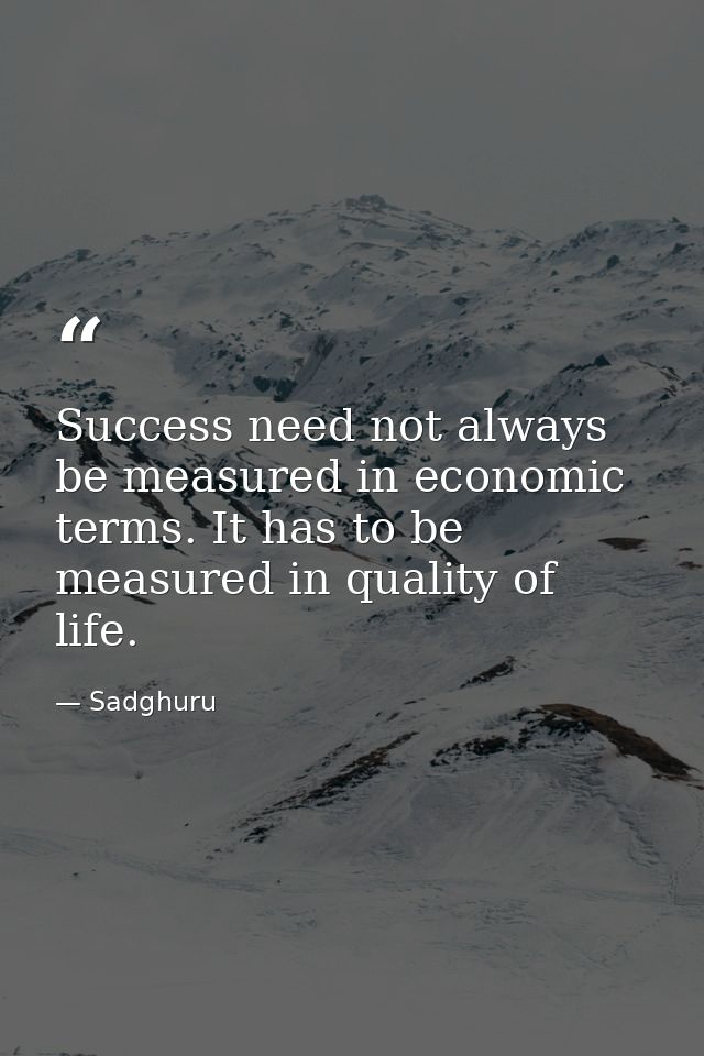 Success need not always be measured in economic terms. It has to be measured in quality of life. — Sadghuru