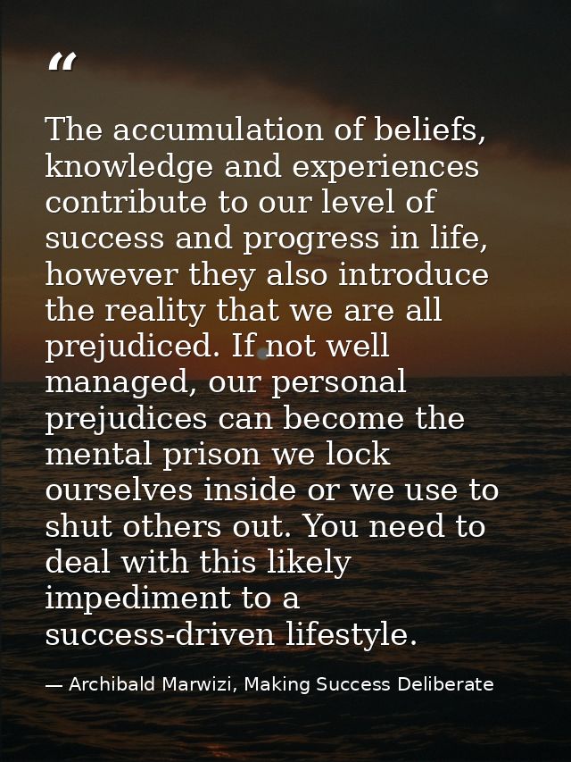 The accumulation of beliefs, knowledge and experiences contribute to our level of success and progress in life, however  — Archibald Marwizi, Making Success Deliberate