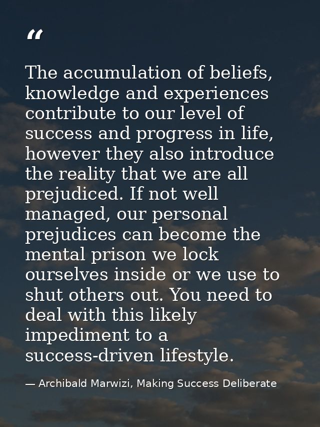 The accumulation of beliefs, knowledge and experiences contribute to our level of success and progress in life, however  — Archibald Marwizi, Making Success Deliberate
