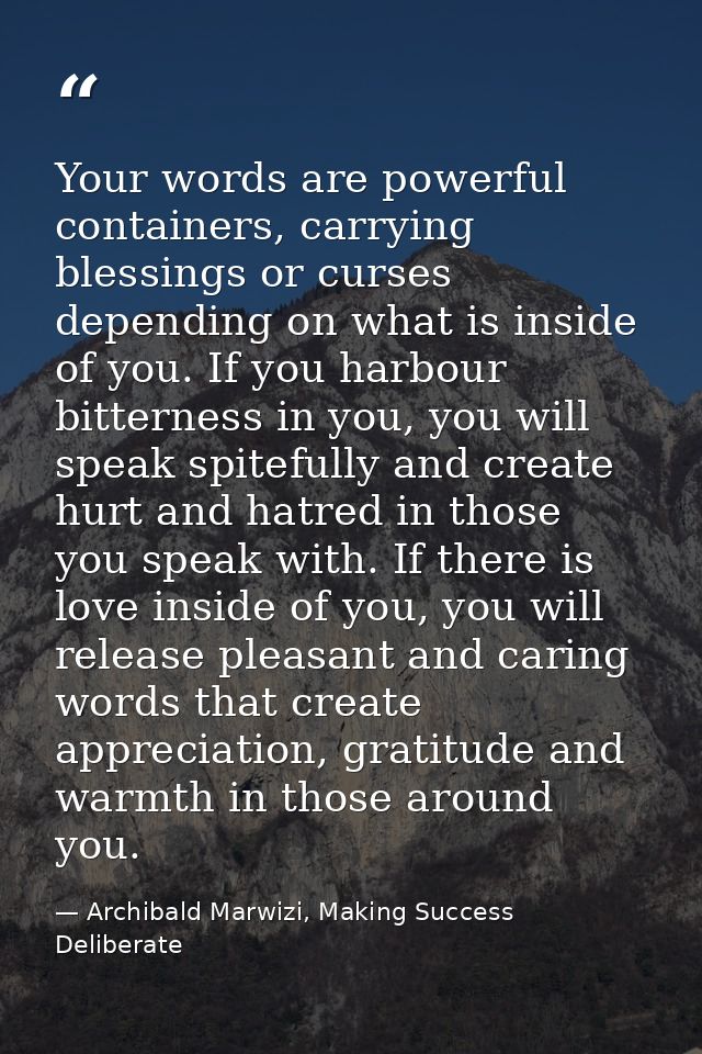 Your words are powerful containers, carrying blessings or curses depending on what is inside of you. If you harbour bitt — Archibald Marwizi, Making Success Deliberate