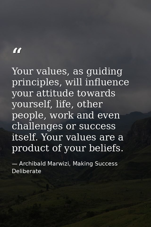 Your values, as guiding principles, will influence your attitude towards yourself, life, other people, work and even cha — Archibald Marwizi, Making Success Deliberate