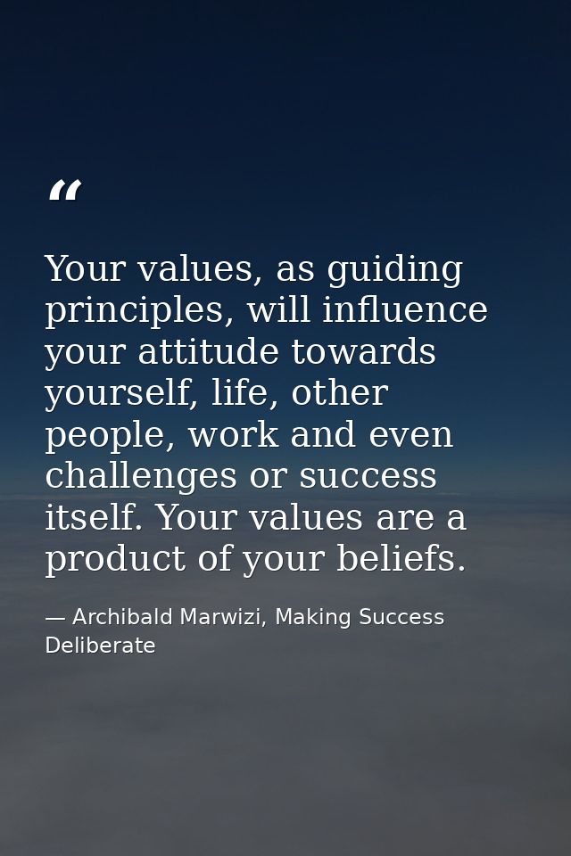 Your values, as guiding principles, will influence your attitude towards yourself, life, other people, work and even cha — Archibald Marwizi, Making Success Deliberate