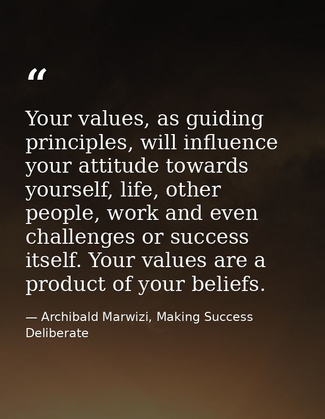 Your values, as guiding principles, will influence your attitude towards yourself, life, other people, work and even cha — Archibald Marwizi, Making Success Deliberate