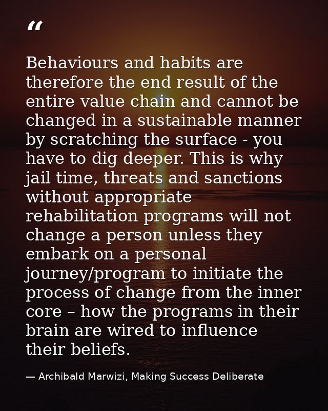 Behaviours and habits are therefore the end result of the entire value chain and cannot be changed in a sustainable mann — Archibald Marwizi, Making Success Deliberate