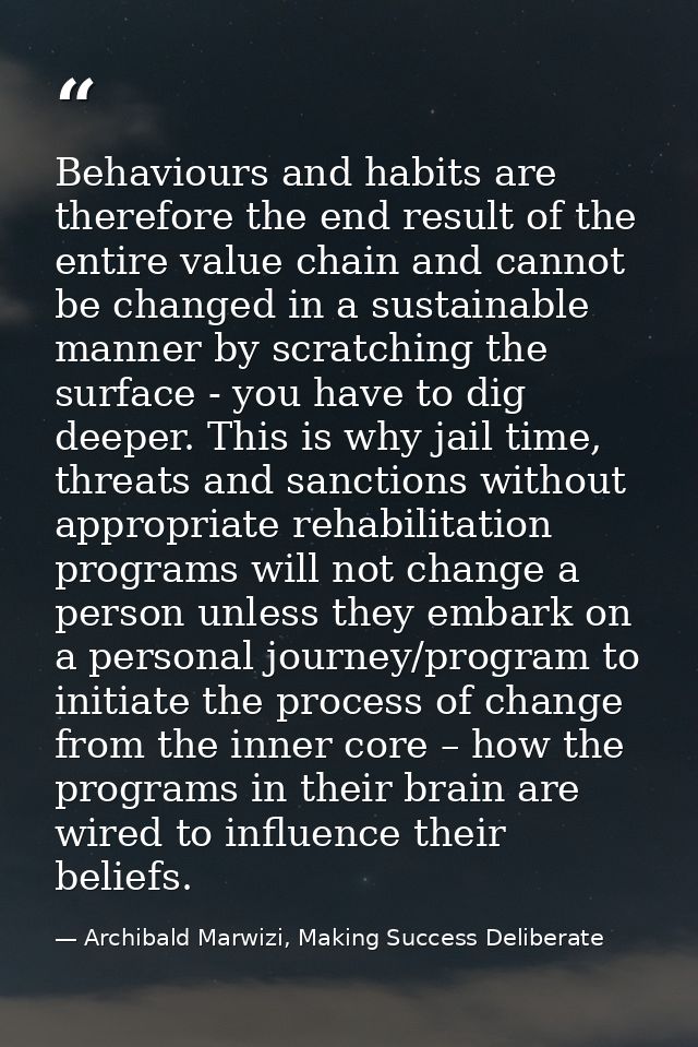 Behaviours and habits are therefore the end result of the entire value chain and cannot be changed in a sustainable mann — Archibald Marwizi, Making Success Deliberate