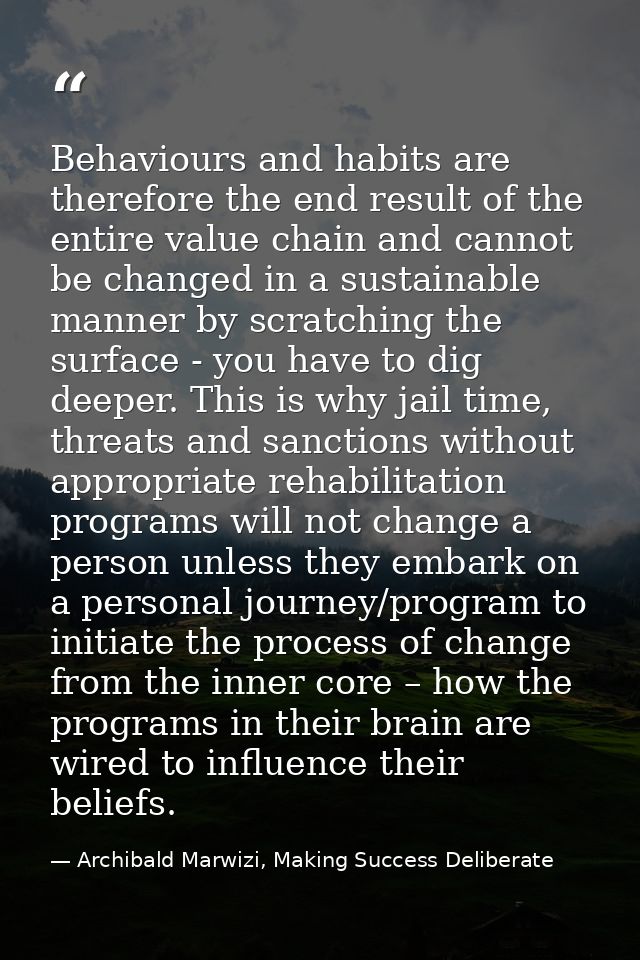Behaviours and habits are therefore the end result of the entire value chain and cannot be changed in a sustainable mann — Archibald Marwizi, Making Success Deliberate
