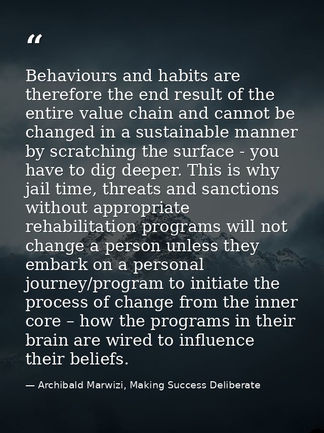 Behaviours and habits are therefore the end result of the entire value chain and cannot be changed in a sustainable mann — Archibald Marwizi, Making Success Deliberate