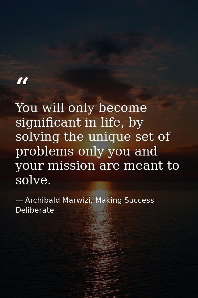You will only become significant in life, by solving the unique set of problems only you and your mission are meant to s — Archibald Marwizi, Making Success Deliberate
