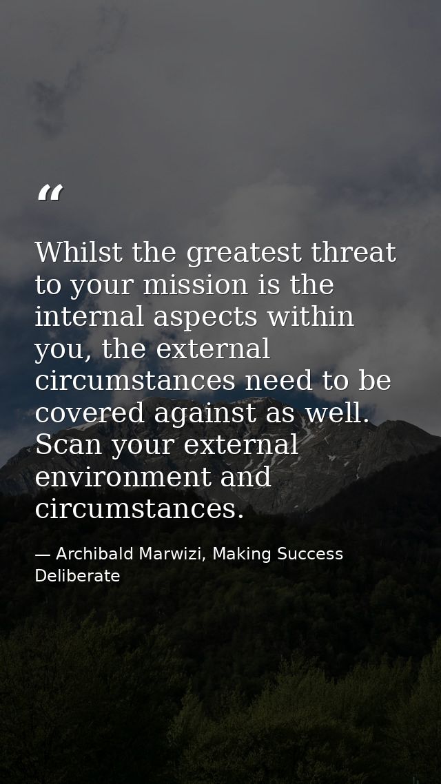 Whilst the greatest threat to your mission is the internal aspects within you, the external circumstances need to be cov — Archibald Marwizi, Making Success Deliberate