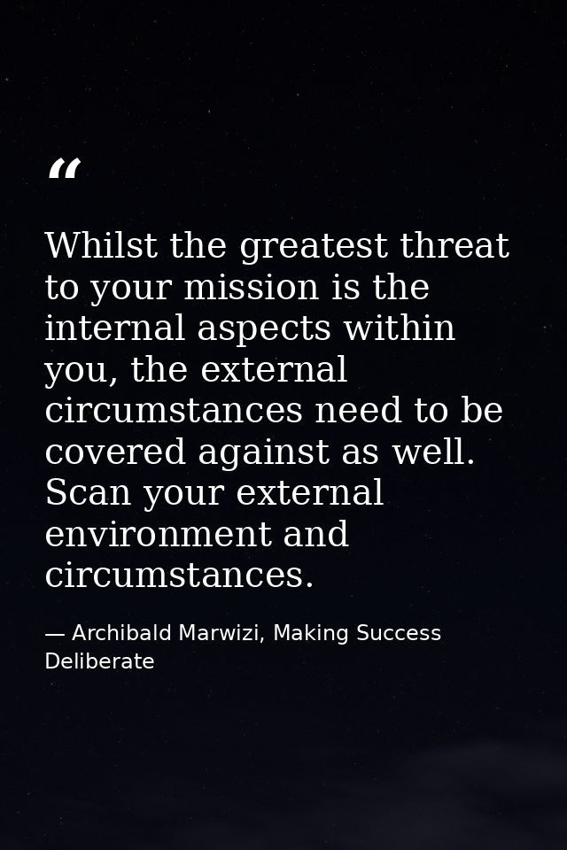 Whilst the greatest threat to your mission is the internal aspects within you, the external circumstances need to be cov — Archibald Marwizi, Making Success Deliberate