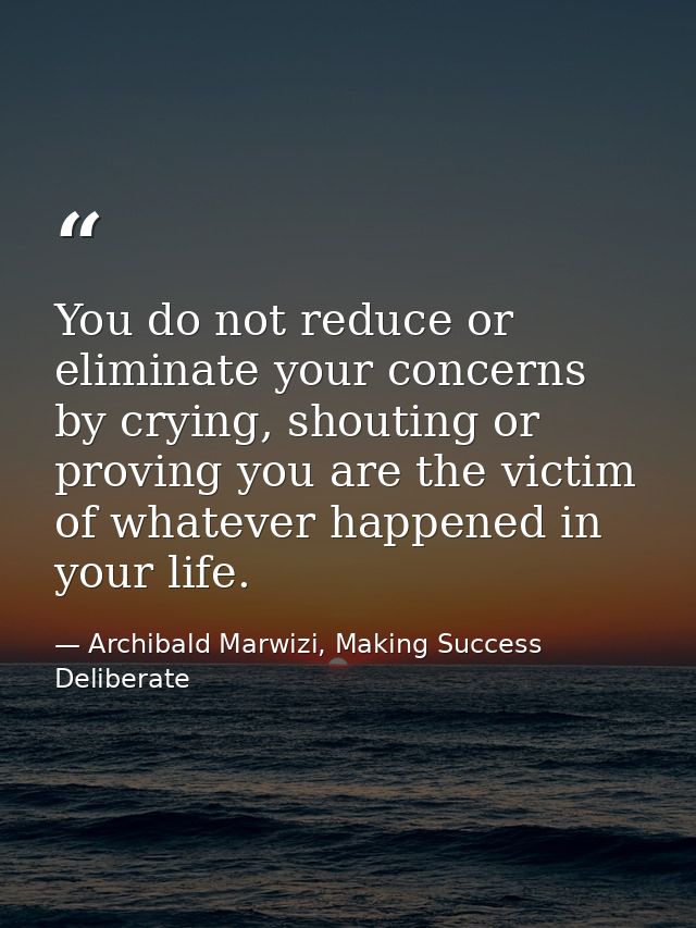 You do not reduce or eliminate your concerns by crying, shouting or proving you are the victim of whatever happened in y — Archibald Marwizi, Making Success Deliberate