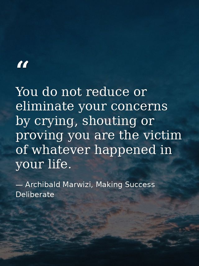 You do not reduce or eliminate your concerns by crying, shouting or proving you are the victim of whatever happened in y — Archibald Marwizi, Making Success Deliberate