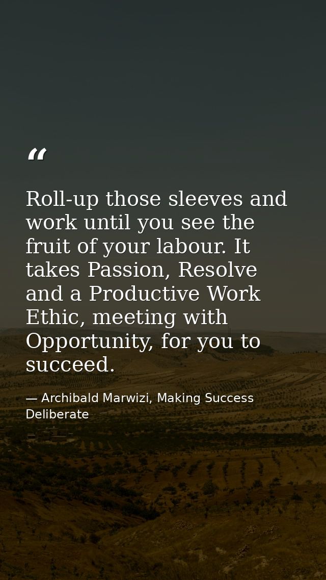 Roll-up those sleeves and work until you see the fruit of your labour. It takes Passion, Resolve and a Productive Work E — Archibald Marwizi, Making Success Deliberate