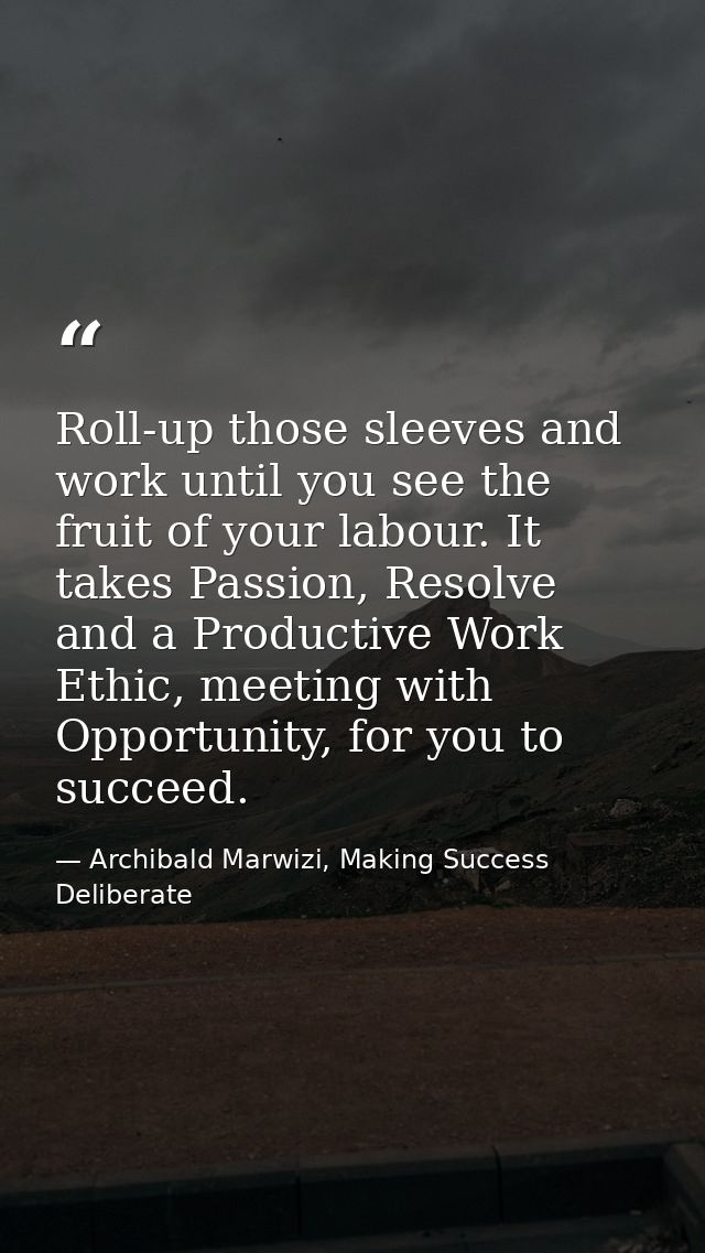Roll-up those sleeves and work until you see the fruit of your labour. It takes Passion, Resolve and a Productive Work E — Archibald Marwizi, Making Success Deliberate