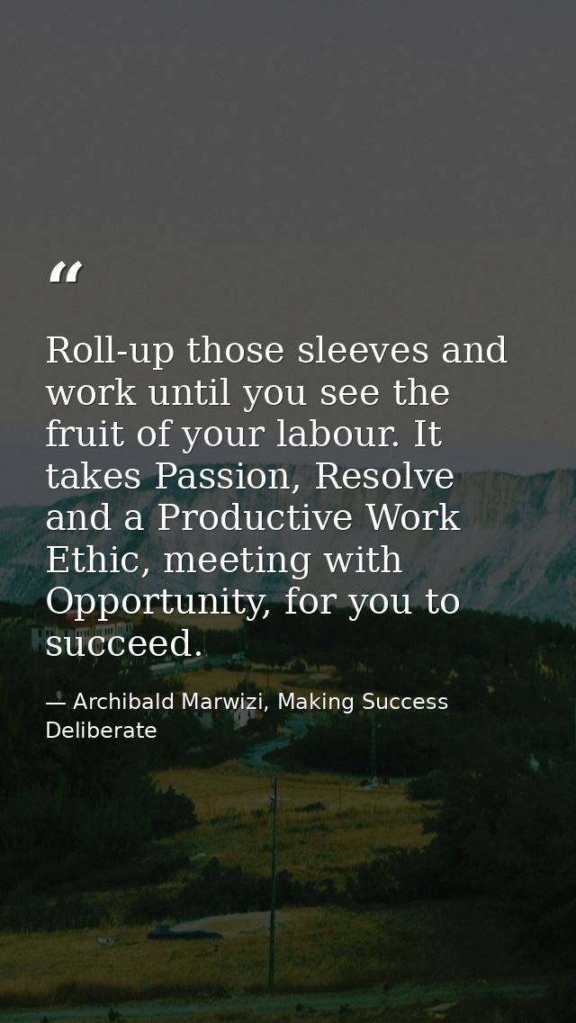 Roll-up those sleeves and work until you see the fruit of your labour. It takes Passion, Resolve and a Productive Work E — Archibald Marwizi, Making Success Deliberate