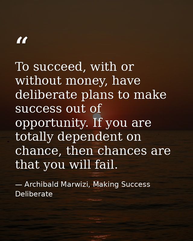 To succeed, with or without money, have deliberate plans to make success out of opportunity. If you are totally dependen — Archibald Marwizi, Making Success Deliberate