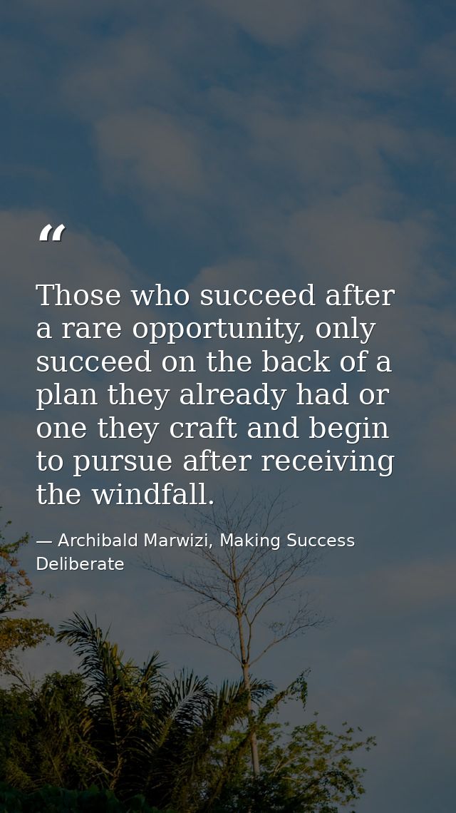Those who succeed after a rare opportunity, only succeed on the back of a plan they already had or one they craft and be — Archibald Marwizi, Making Success Deliberate