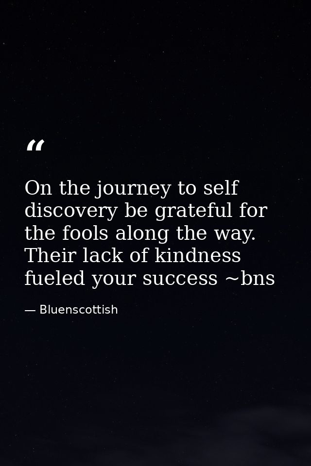 On the journey to self discovery be grateful for the fools along the way. Their lack of kindness fueled your success ~bn — Bluenscottish