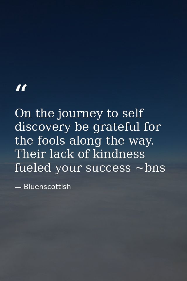 On the journey to self discovery be grateful for the fools along the way. Their lack of kindness fueled your success ~bn — Bluenscottish