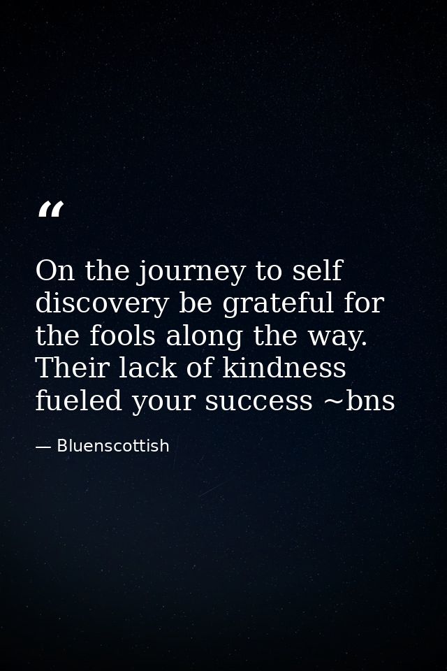 On the journey to self discovery be grateful for the fools along the way. Their lack of kindness fueled your success ~bn — Bluenscottish