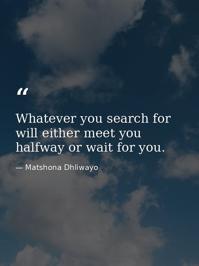 Whatever you search for will either meet you halfway or wait for you. — Matshona Dhliwayo