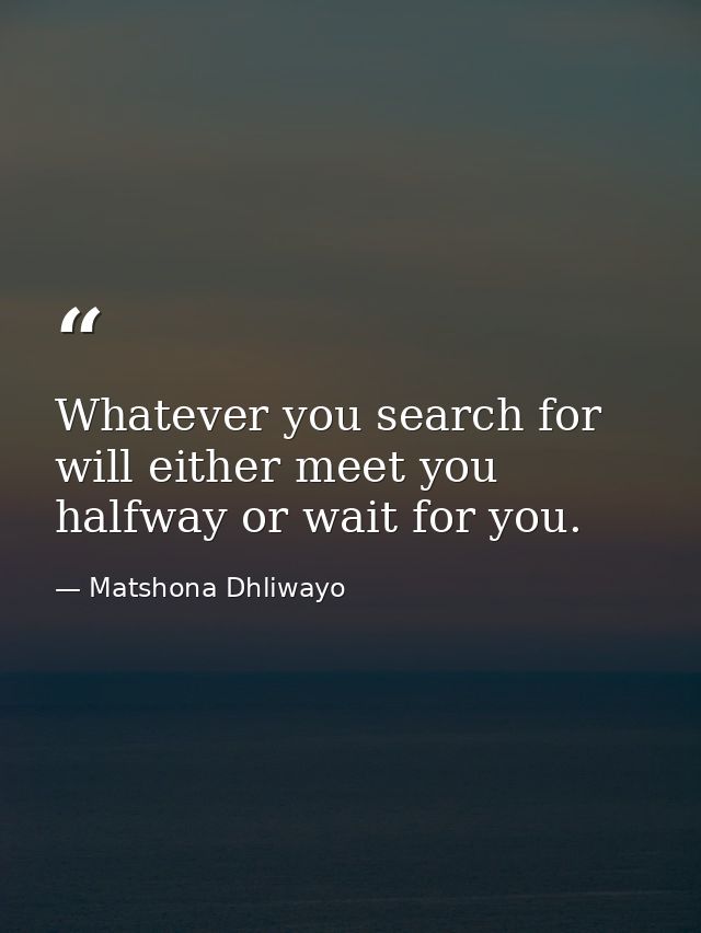 Whatever you search for will either meet you halfway or wait for you. — Matshona Dhliwayo