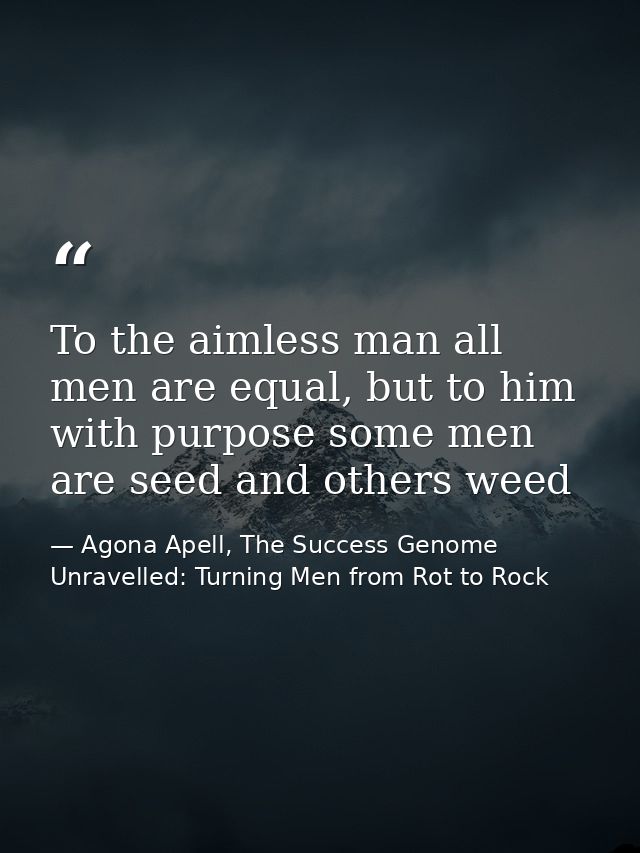 To the aimless man all men are equal, but to him with purpose some men are seed and others weed — Agona Apell, The Success Genome Unravelled: Turning Men from Rot to Rock