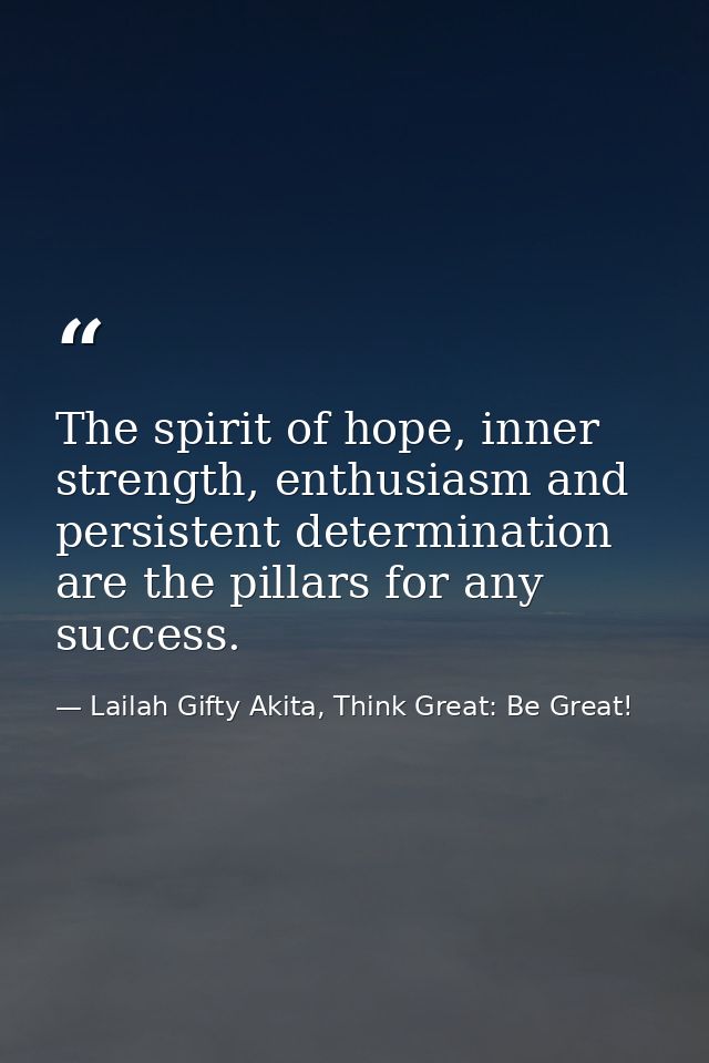 The spirit of hope, inner strength, enthusiasm and persistent determination are the pillars for any success. — Lailah Gifty Akita, Think Great: Be Great!