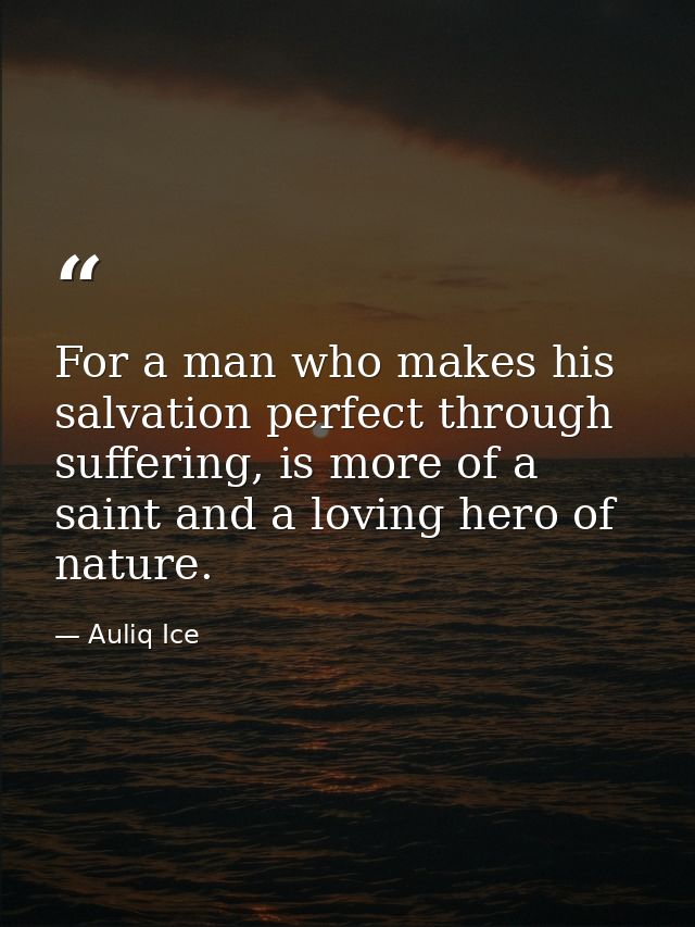 For a man who makes his salvation perfect through suffering, is more of a saint and a loving hero of nature. — Auliq Ice
