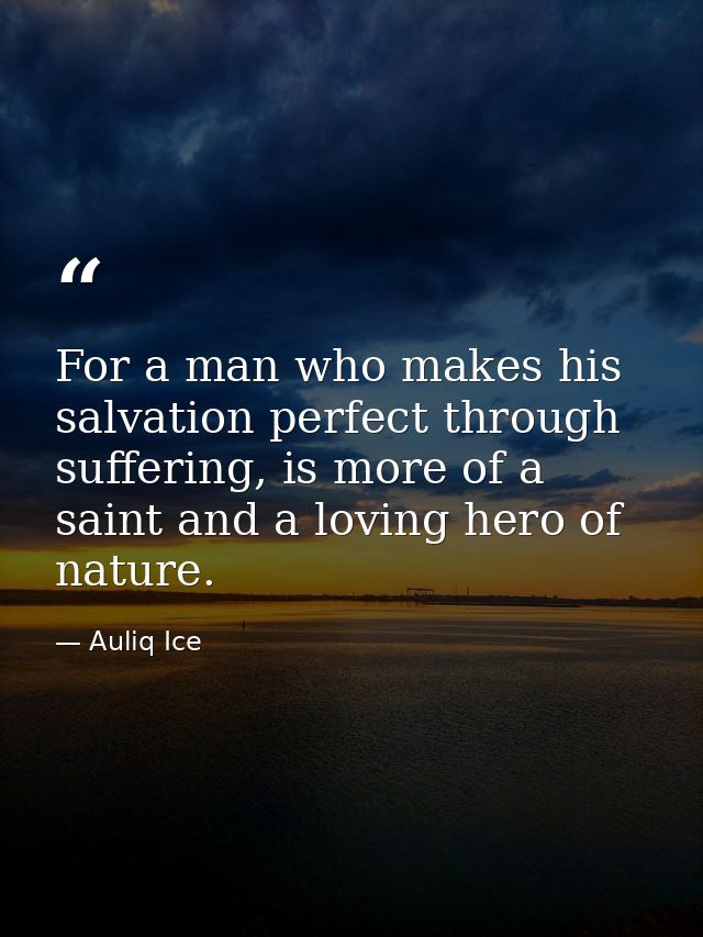 For a man who makes his salvation perfect through suffering, is more of a saint and a loving hero of nature. — Auliq Ice